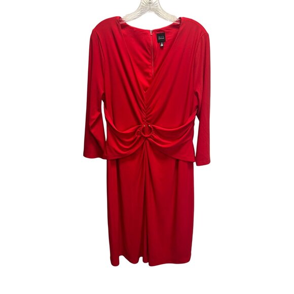 Womens Red Ruched Waist Dress By Black Saks Fifth Avenue Size 16 3/4 Sleeves Bac - Picture 1 of 9